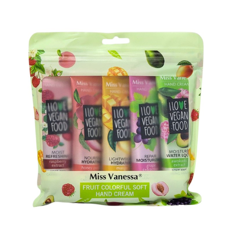 SET DE CREMA DE MANOS HIDRATANTES Y PERFUMAS CON AROMAS FRUTALES 5PCS MISS VANESSA 30GX5