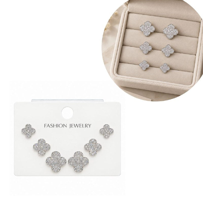 SET DE ARITOS DE ENCHAPE PARA DAMA CON DISEÑO DE FLOR (DUPE DE VAN CLEEF)