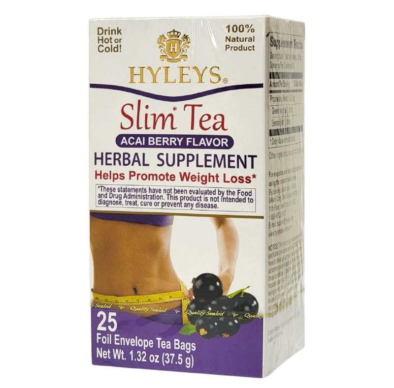 TE SABOR A BAYAS DE ACAI, SUPLEMENTO HERBAL AYUDA A LA PERDIDA DE PESO, NATURAL, CALIENTE O FRIO HYLEYS SLIM TEA 25UND