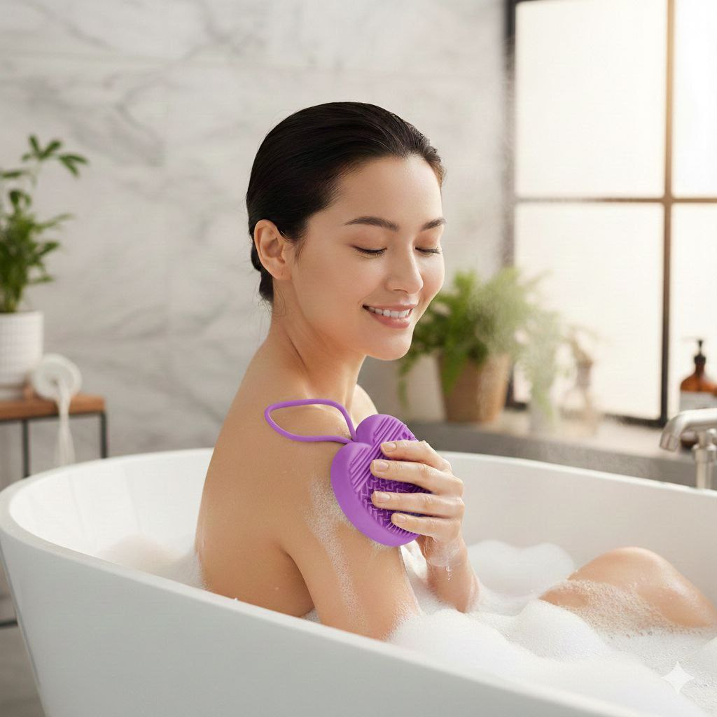 CEPILLO DE SILICONA PARA DUCHA CON FORMA DE MANZANA