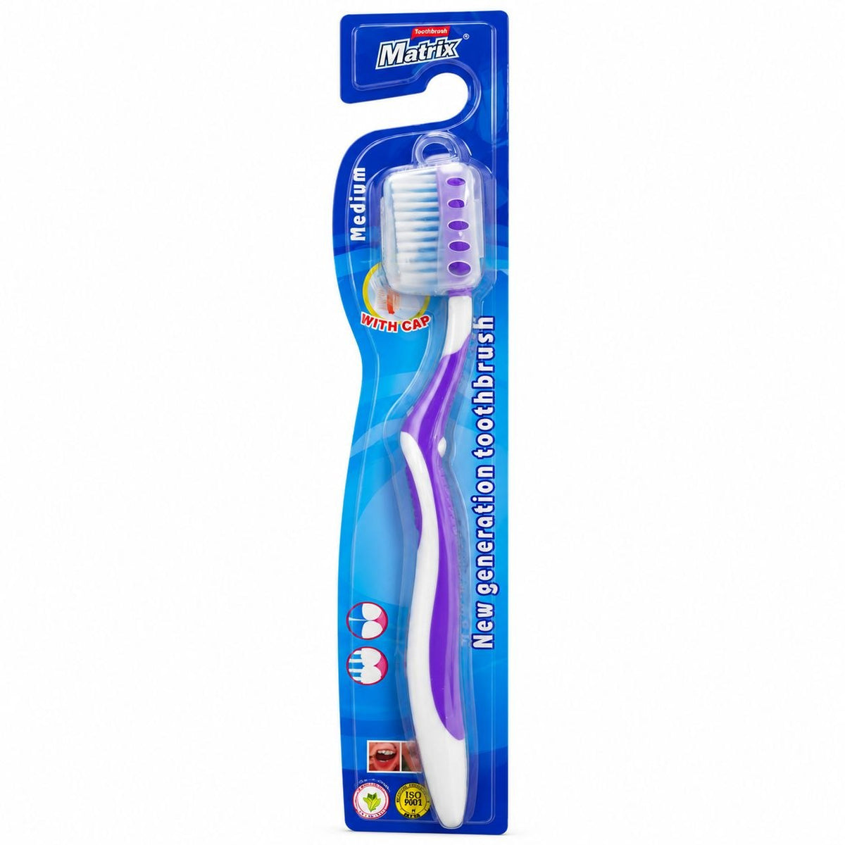 CEPILLO DENTAL CON TAPA PROTECTORA CERDAS MEDIAS MATRIX 19CM