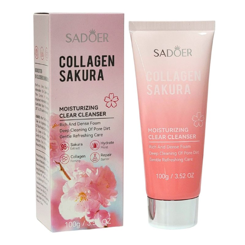GEL LIMPIADOR FACIAL TRANSPARENTE E HIDRATANTE CON EXTRACTO DE FLOR DE CEREZO Y COLAGENO SADOER 100G