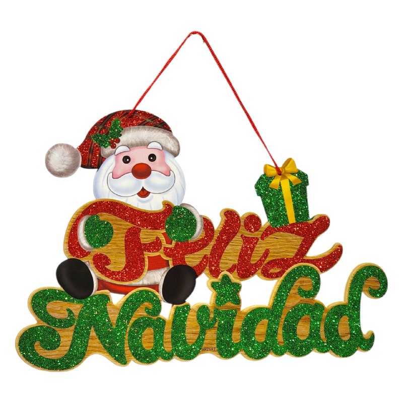 DECORACION ADORNO NAVIDEÑO CARTEL COLGANTE ALEGRE FESTIVO 36X40CM, 4 ESTILOS