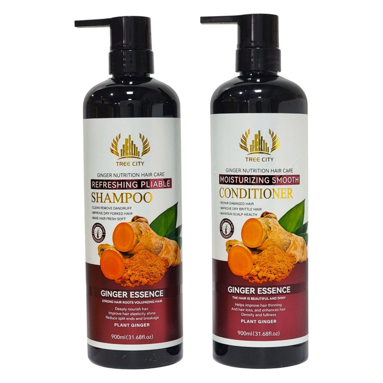 SET DE SHAMPOO Y ACONDICIONADOR HIDRATANTES CON JENGIBRE ROJO TREE CITY 900MLX2