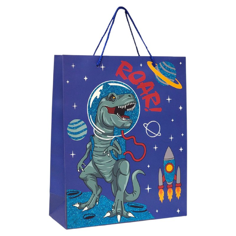 BOLSA DE REGALO DE DINOSAURIO MEDIANA 26X32X10CM