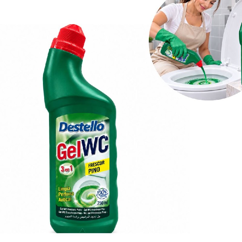 GEL LIMPIADOR DESINFECTANTE 3 EN 1 PARA BAÑO INODOROS CON AROMA FRESCO PINO DESTELLO 750ML