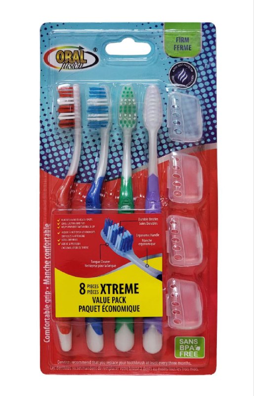 SET DE 4 CEPILLOS DENTALES CON PROTECTORES ORAL FUSION XTREME 19CM