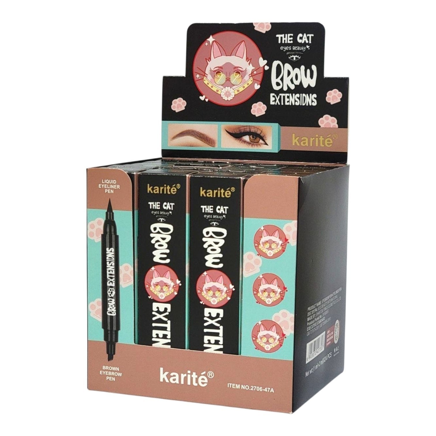 DELIENADOR DE OJOS 2 EN 1, LAPIZ DE CEJAS 1ML, DELINEADOR DE OJOS LIQUIDOS 2ML KARITE THE CAT