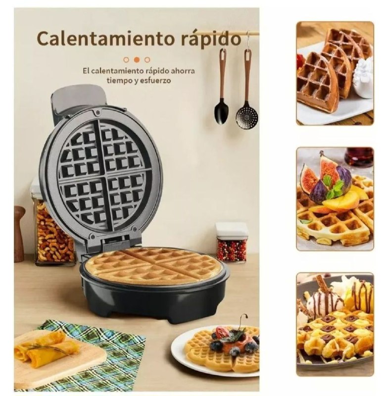 MAQUINA WAFFLERA REDONDA DE 1000W DE POTENCIA Y CALENTAMIENTO ULTRARAPIDO UNIFORME SK-519 SOKANY