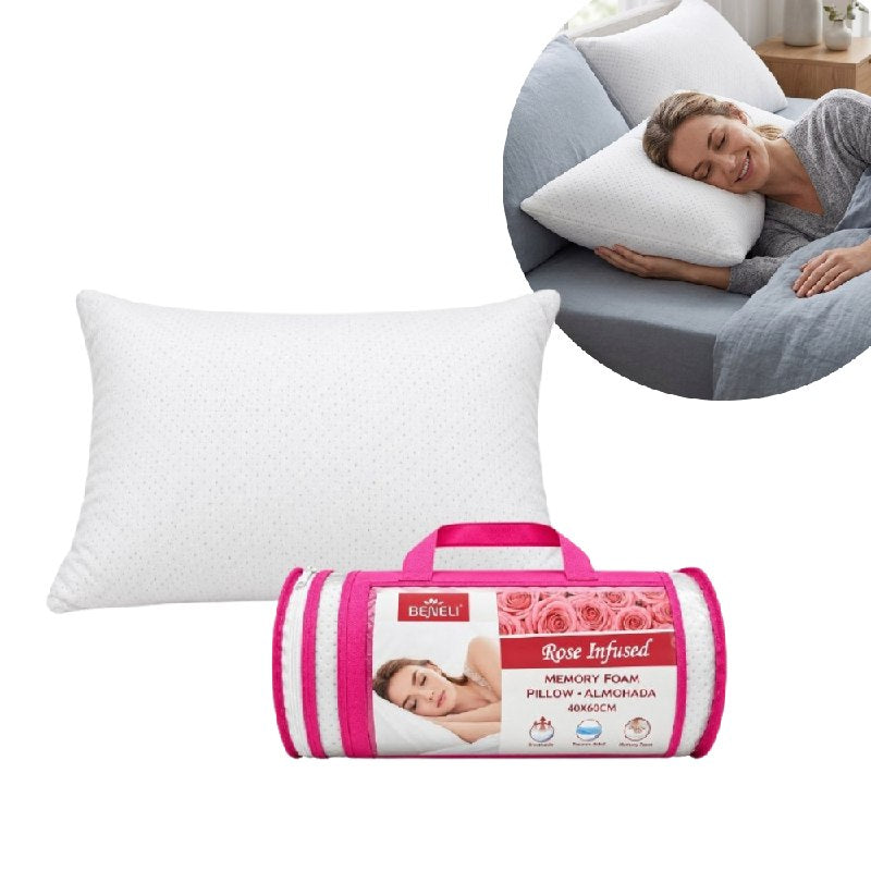 ALMOHADA AROMATIZADA A ROSAS CON ESPUMA VISCOELASTICA HIPOALERGENICA Y ANTIBACTERIANA BENELI HOME 40X60CM