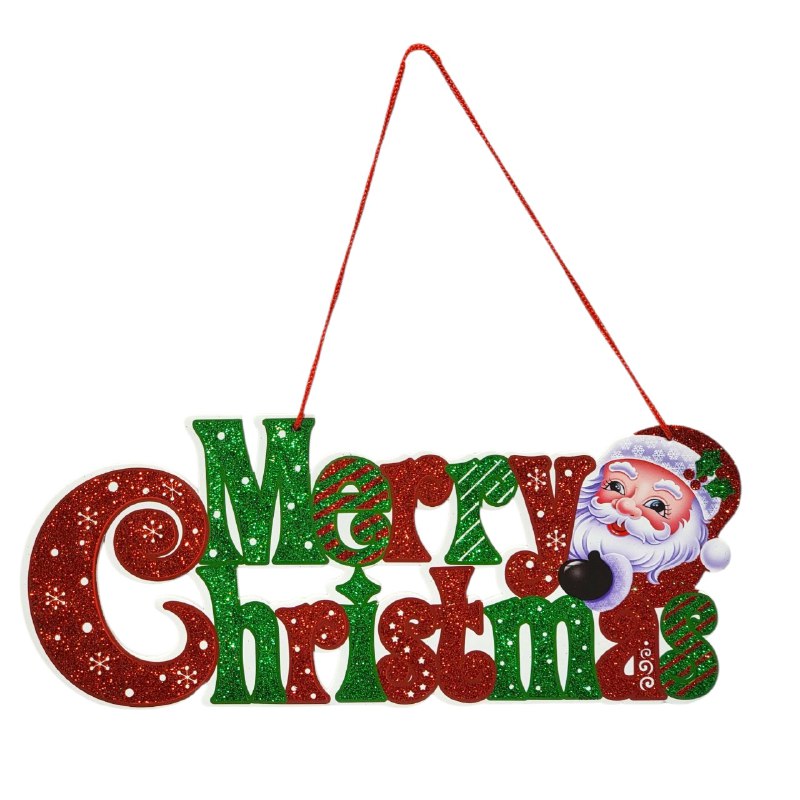 DECORACION ADORNO NAVIDEÑO CARTEL COLGANTE ALEGRE FESTIVO 36X40CM, 4 ESTILOS