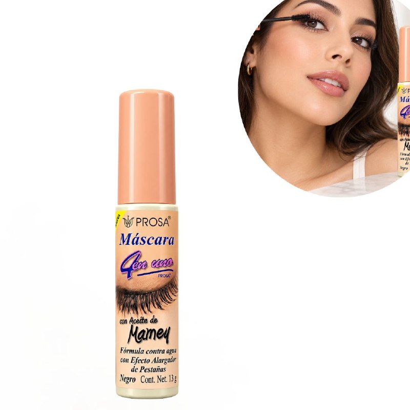 MÁSCARA DE PESTAÑAS 4 EN 1 CON ACEITE DE MAMEY EFECTO ALARGADO Y A PRUEBA DE AGUA PROSA 14G 1 UND
