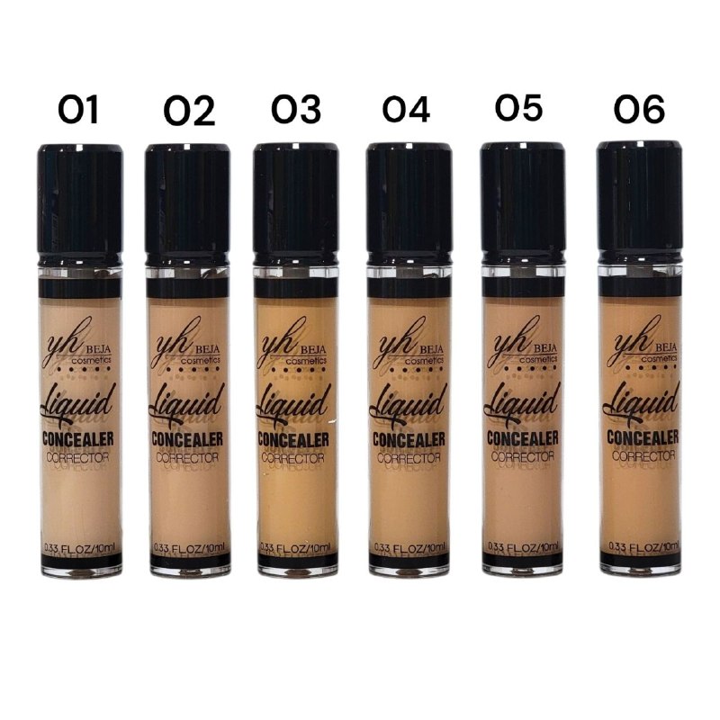 CORRECTOR LÍQUIDO ALTA COBERTURA Y ACABADO MATE CUBRE OJERAS, MANCHAS E IMPERFECCIONES 6 TONOS YH BEJA COSMETICS  10ML