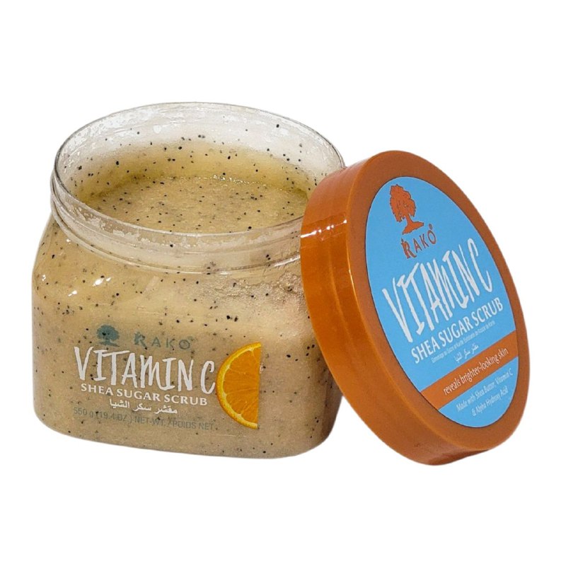 EXFOLIANTE COPORAL REVITALIZANTE CON MANTECA DE KARITE VITAMINA C Y ALFAHIDROXIACIDO RAKO  550G