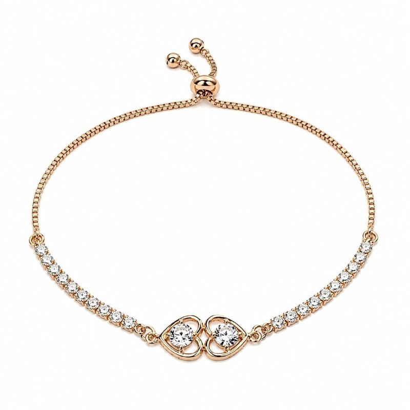 PULSERA DE ENCHAPE PARA DAMA CON DISEÑO DE CORAZONES ENTRELAZADOS Y CIRCONES