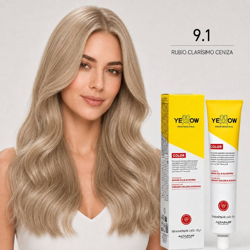 TINTE PERMANENTE PARA EL CABELLO CON ACEITE DE ARGAN Y ALOETRIX TONO 9.1 RUBIO CLARISIMO CENIZA ALFAPARF 100ML