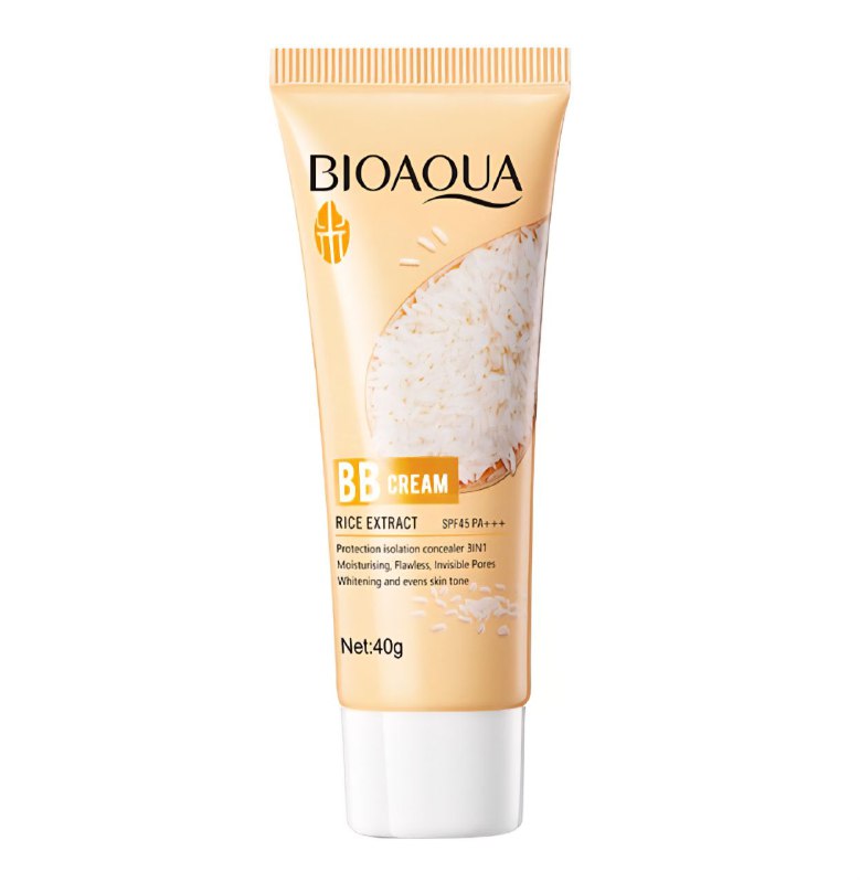 BASE DE MAQUILLAJE DE PULPA CRUDA DE ARROZ, CREMA CON COLOR MULTIEFECTO 3 EN 1, PROTECTOR, CORRECTOR E ILUMINADOR, UNIFICADOR SPF45PA TONO #2 NATURAL BIOAQUA 40G