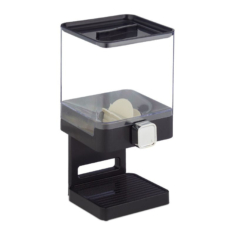 ALMACENADOR DISPENSADOR DE ALIMENTOS SECOS, CUADRADO COLOR NEGRO, PARA ALMACENAR CEREALES, GRANOS, ARROZ FRESH EASY 9OZ