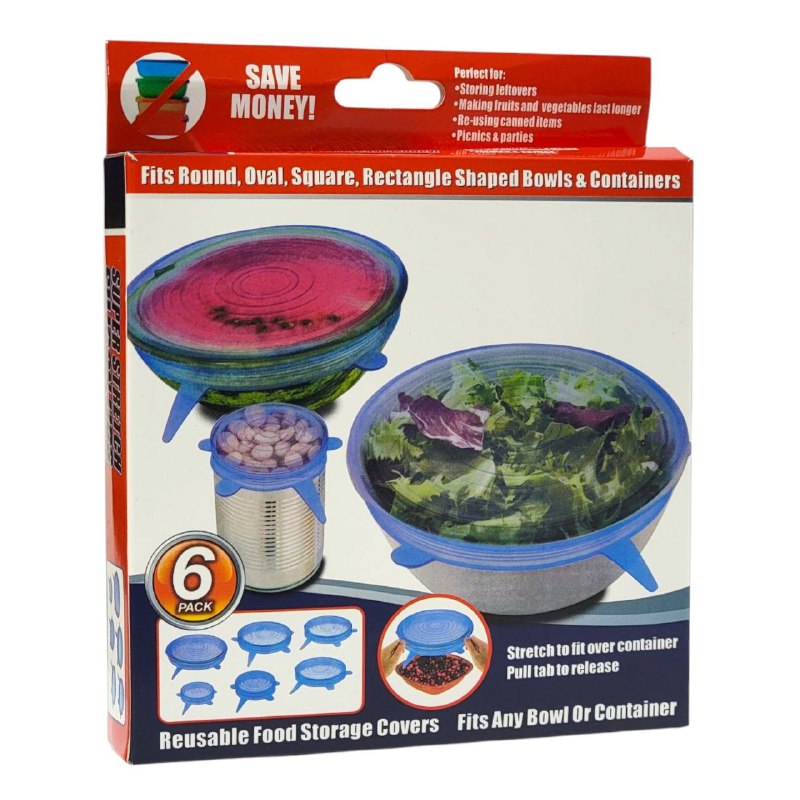 SET DE TAPADERAS DE SILICONA REUTILIZABLES AJUSTABLES PARA CONSERVACION DE ALIMENTOS 6PCS