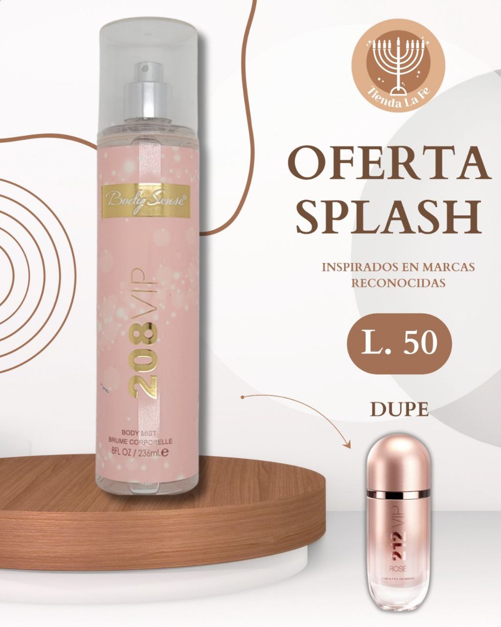 SPLASH BODY SENSE 208 VIP FOR WOMEN 236ML (M) (DUPE CAROLINA HERRERA 212 VIP ROSE)