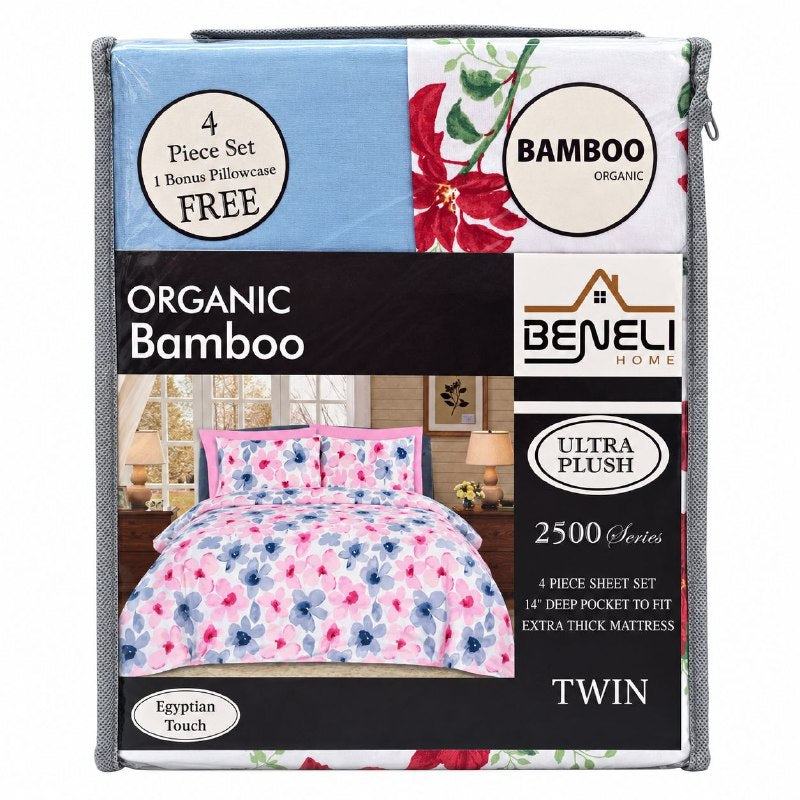 JUEGO DE SABANAS INDIVIDUAL DE 4 PIEZAS DE MICROFIBRA Y BAMBU BENELI HOME