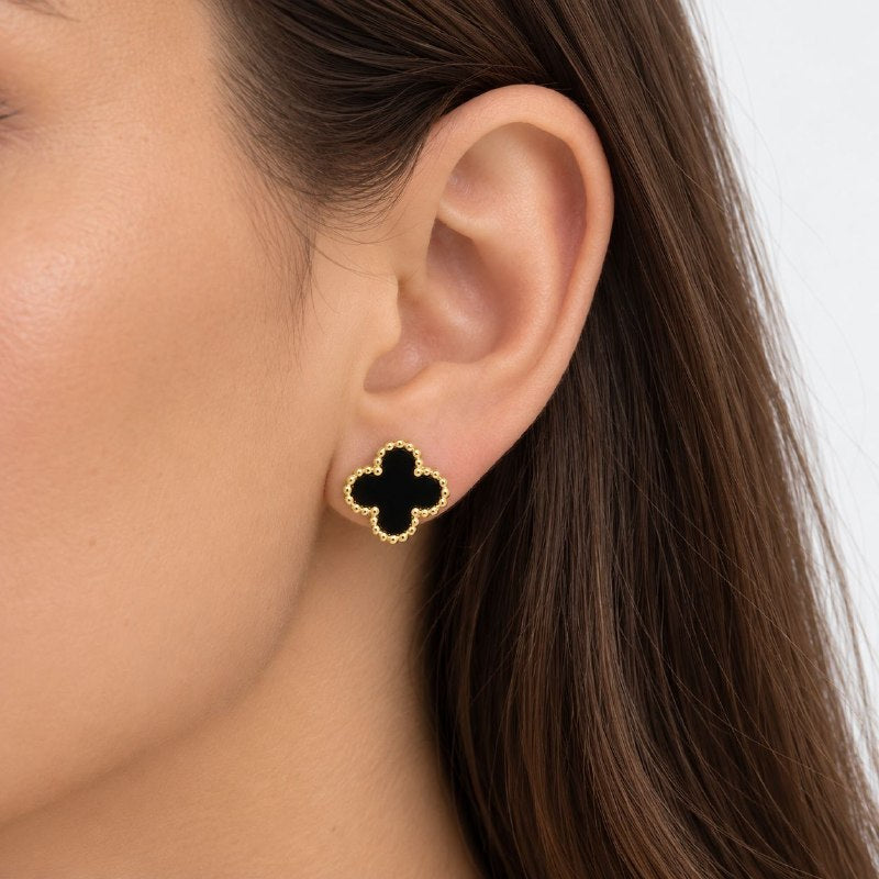 ARITOS DE ENCHAPE PARA DAMA CON DISEÑO DE FLOR 1.2CM (DUPE DE VAN CLEEF)