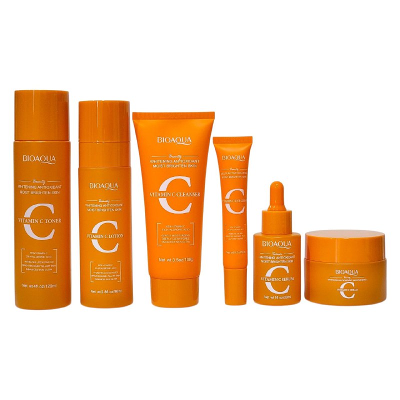 SET DE CUIDADO FACIAL DE VITAMINA C DE 6 PIEZAS, EFECTO BLANQUEADOR, ANTIOXIDANTE Y HIDRATANTE BIOAQUA VITAMIN C