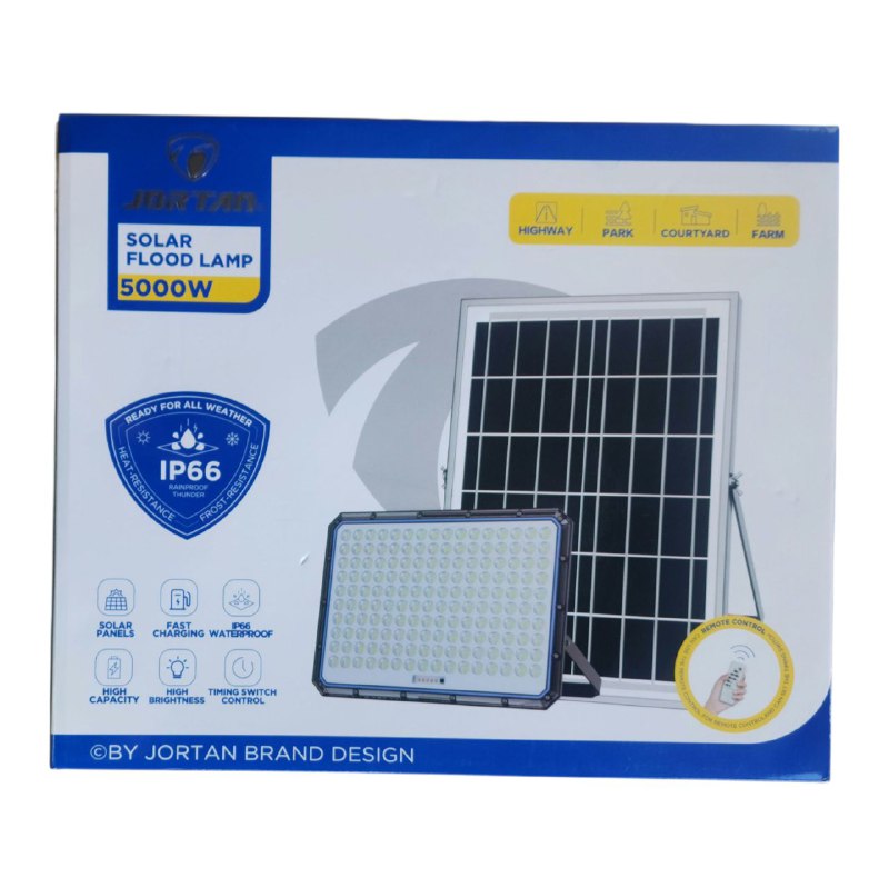LUZ LED, LAMPARA SOLAR REFLECTOR SOLAR LED DE ALTA POTENCIA CON PANEL SOLAR Y BATERIA PARA ILUMINACION EXTERIOR 5000W JORRAN SOLAR FLOOD LAMP