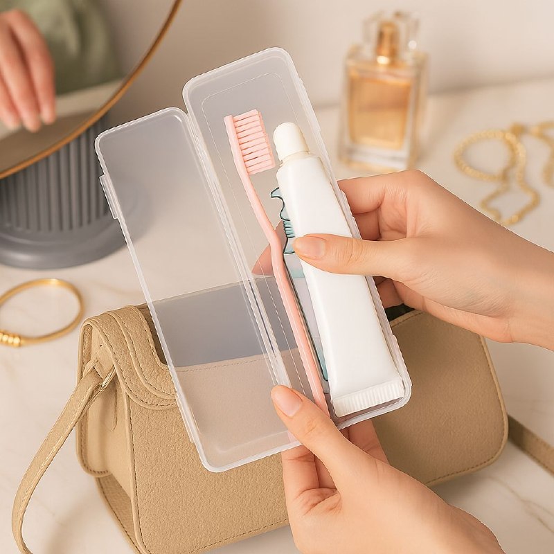 FUNDA ESTUCHE DE PLASTICO TRANSPARENTE PARA CEPILLO Y PASTA DENTAL 24X6CM