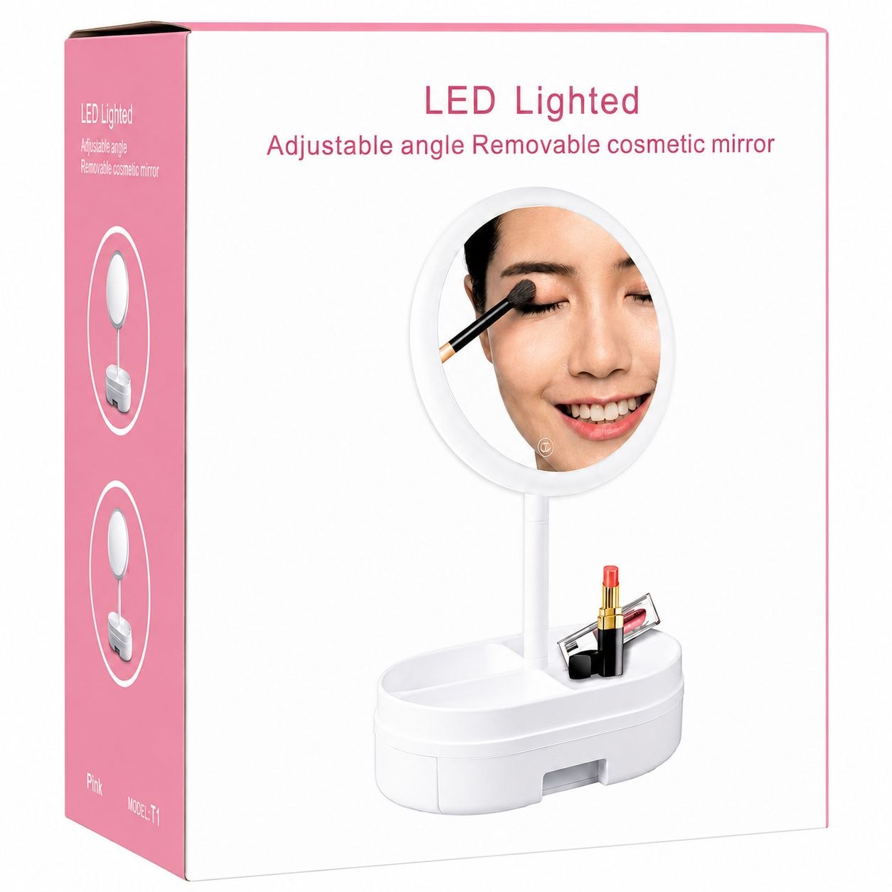 ESPEJO ORGANIZADOR DE MAQUILLAJE PREMIUM CON LUZ LED ESTACIÓN COSMÉTICA AJUSTABLE CON 2 MODOS DE ILUMINACIÓN BENELI HOME 21x14x37 CM