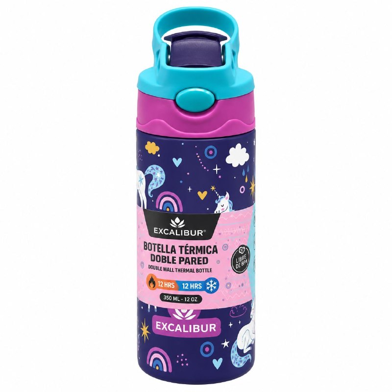 BOTELLA TERMICA DE DOBLE PARED CON ASA PARA NIÑAS 350ML