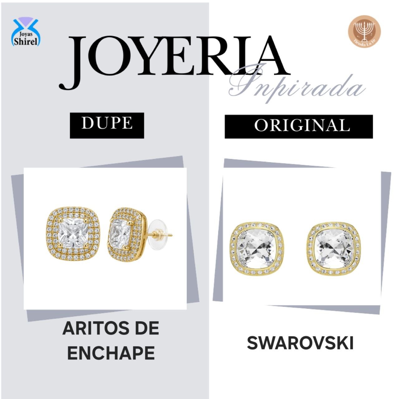 ARITOS DE ENCHAPE PARA DAMA CON DISENO CUADRADO CON CRISTAL Y DOBLE HALO DE MICROCRISTALES