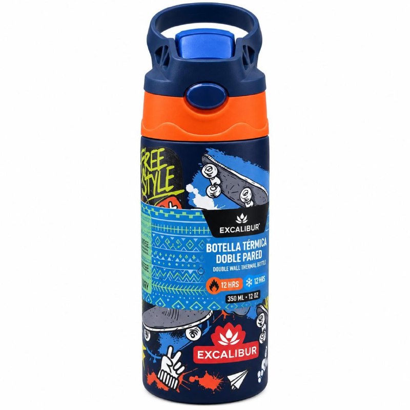 BOTELLA TERMICA DE DOBLE PARED CON ASA PARA NIÑOS EXCALIBUR 350ML