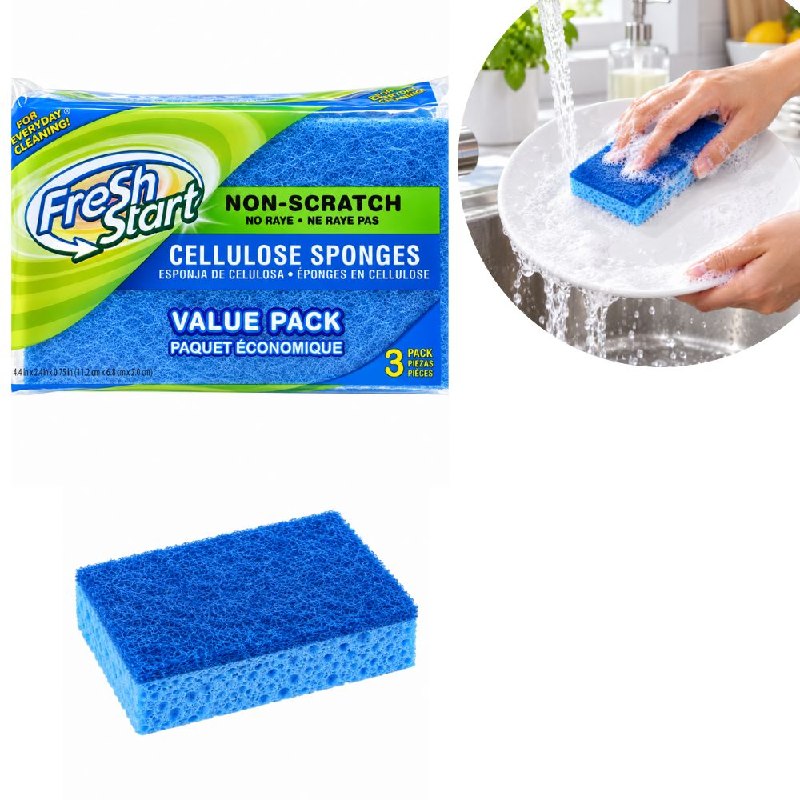 SET DE 3 ESPONJAS ABSORBENTES DELICADAS ANTIRAYADURAS DE LIMPIEZA FRESH START 11X5CM