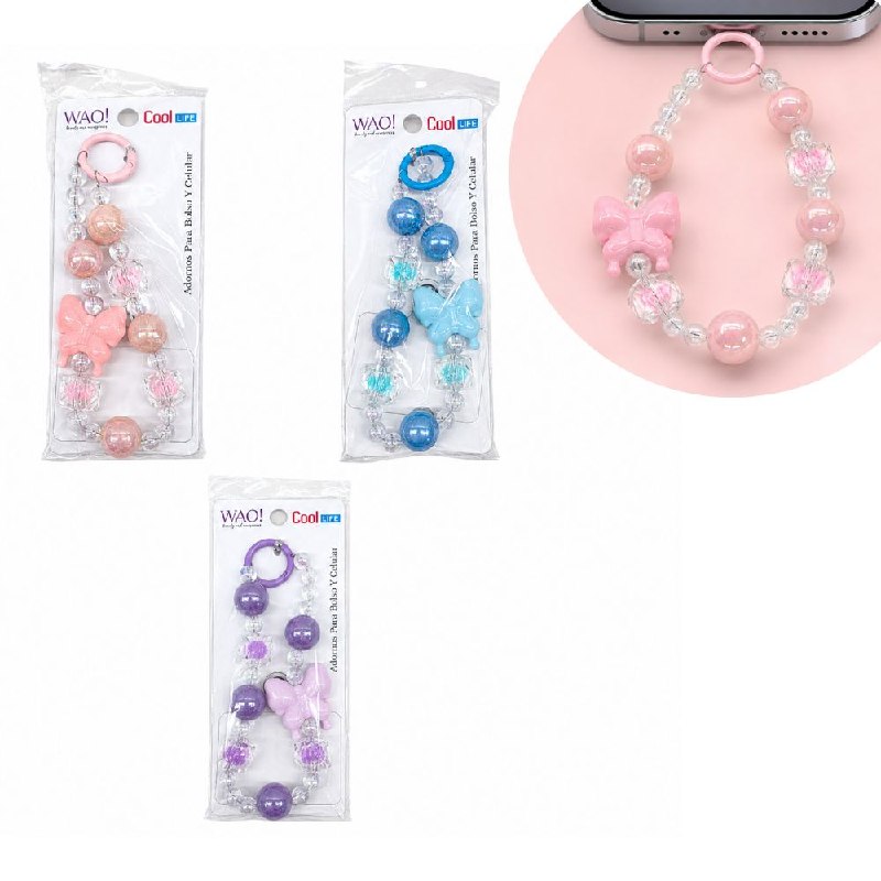 LLAVERO TIPO PULSERA DECORATIVA PARA TELEFONO O CARTERA  WAO BEAUTY 12CM
