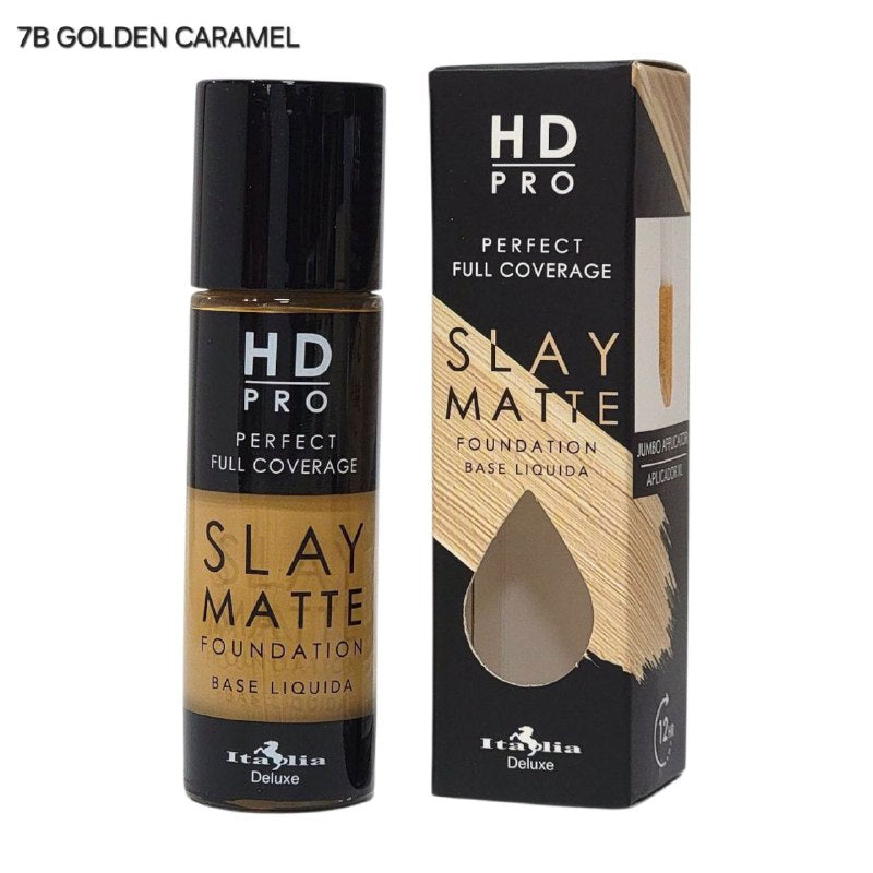 BASE DE MAQUILLAJE LIQUIDA LIVIANA LIBRE DE ACEITE ACABADO MATE TONO 7B GOLDEN CARAMEL ITALIA DELUXE HD PRO PERFECT FULL COVERAGE SLAY MATTE 30ML