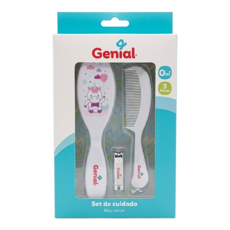 SET DE ASEO PERSONAL PARA BEBES DE 3 PIEZAS GENIAL, CEPILLO PEINE Y CORTAUÑAS