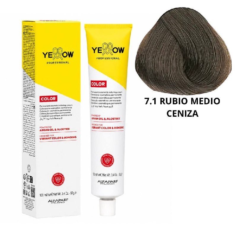 TINTE PERMANENTE PARA EL CABELLO CON ACEITE DE ARGAN Y ALOETRIX TONO 7.1 RUBIO MEDIO CENIZA ALFAPARF 100ML