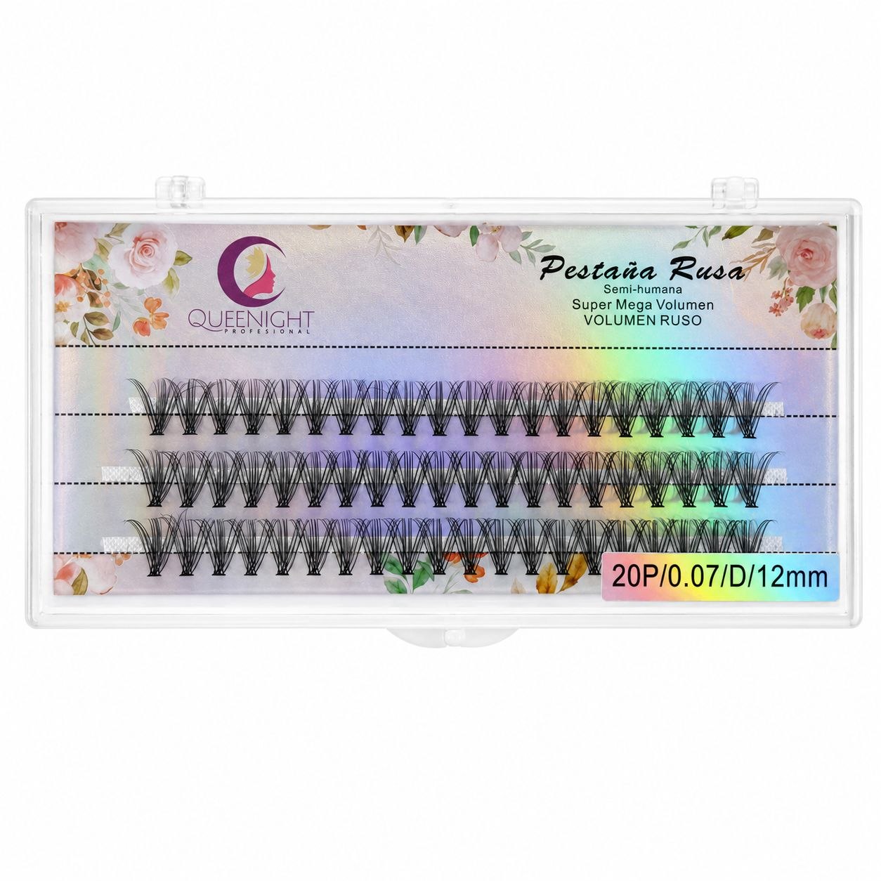 SET DE 60 PESTAÑAS RUSAS SEMIHUMANAS MEGA VOLUMEN 20P 0.07MM 12MM QUEENIGHT PROFESSIONAL 1 UND