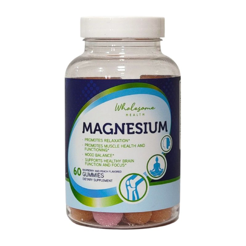 VITAMINAS EN GOMITAS DE MAGNESIO, FOMENTA LA RELAJACION, SALUD Y FUNCIONAMIENTO MISCULAR, ANIMO, FUNCION CEREBRAL CONCENTRACION SABOR FRAMBUESA Y DURAZNO WHOLESOME HEALTH 60UND
