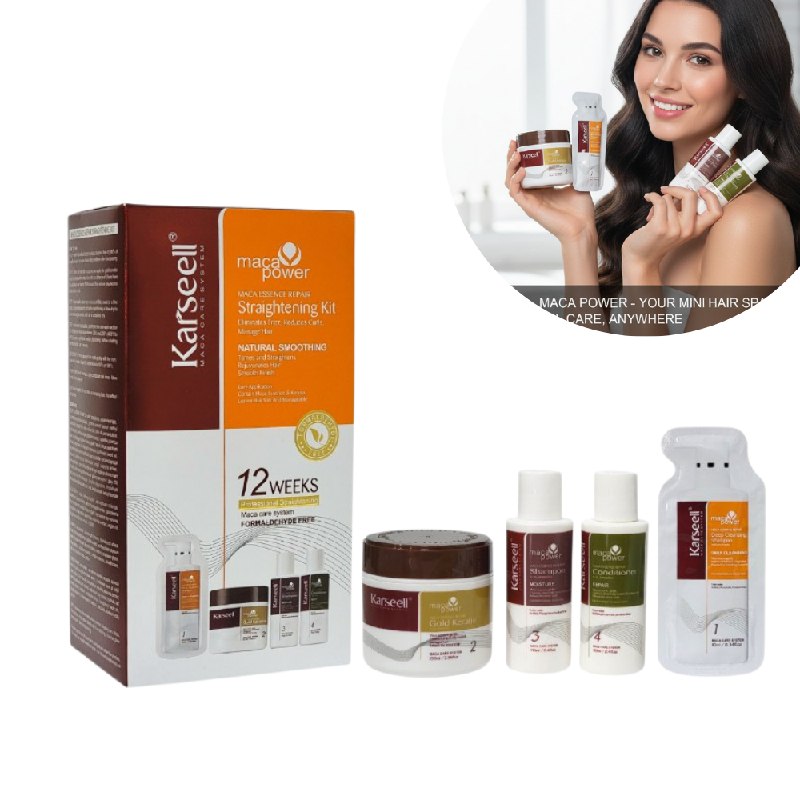 SET DE ALISADO CAPILAR PROGESIV, REDUCTOR DE VOLUMEN Y ANTIFRIZZ CON KERATINA Y ESENCIA DE MACA PERUANA KARSEELL