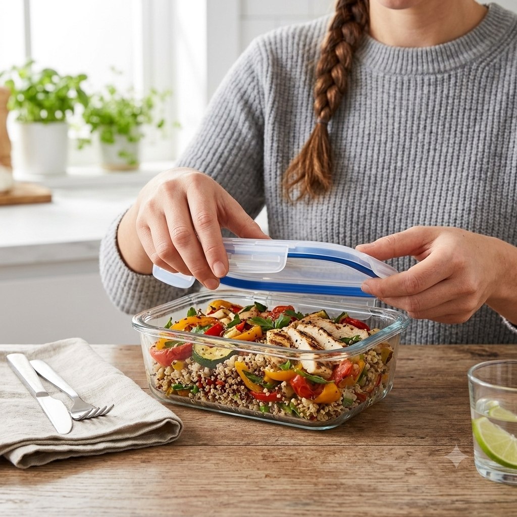 RECIPIENTE DE VIDRIO PARA ALMACENAR Y TRANSPORTAR COMIDAS DE FORMA PRÁCTICA Y SEGURA BENELI HOME 42OML
