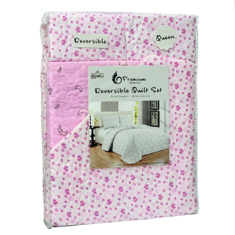 JUEGO DE SABANAS CAMERA EDREDON REVERSIBLE DE 3PCS QUEEN BENELI HOME