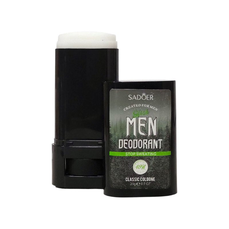 DESODORANTE EN BARRA PARA HOMBRES, DETIENE LA SUDORACION, OLOR A COLONIA CLASICA, FUERTE EFECTO ANTISUDOR, RECHAZA LOS OLORES INCOMODOS DEL SUDOR SADOER 20G
