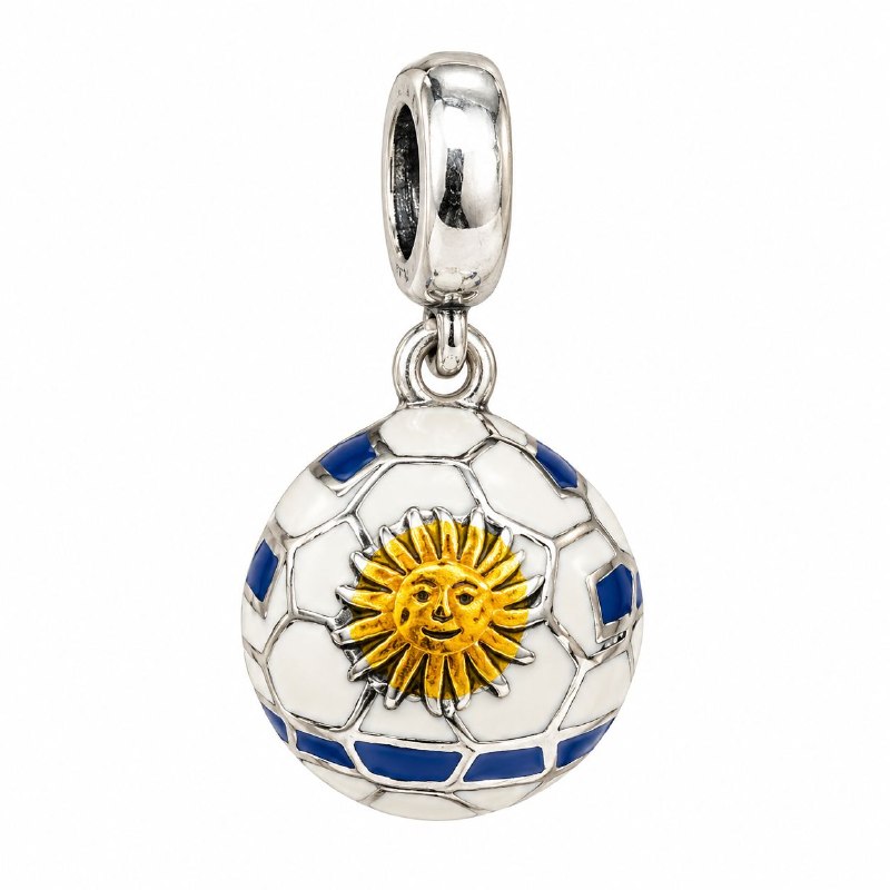 CHARM DE PLATA 9.25 CON DISEÑO DE PELOTA DE FUTBOL URUGUAY MEDIDA: 2CM PESO: 3.4G