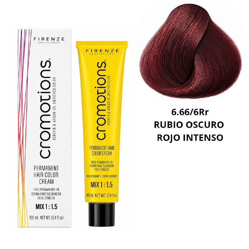 TINTE PERMANENTE PARA EL CABELLO EN CREMA RUBIO OSCURO ROJO INTENSO 6.66/ 6RR FIRENZE 100ML