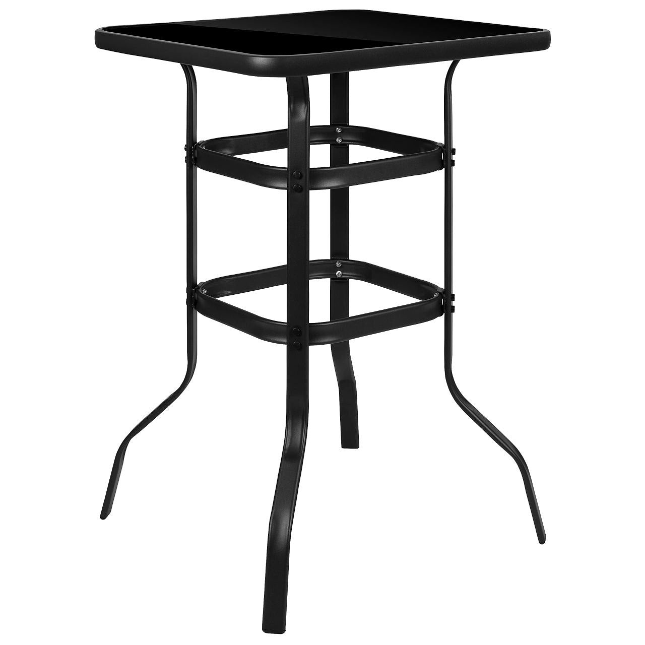 MESA COMEDOR DE BISTRO PARA PATIO AL AIRE LIBRE, CON 2 SILLAS DE METAL INCLUIDAS, MESA ALTA CON BATTA DE VIDRIO TEMPLADO HOMESTAR 104X80X49CM