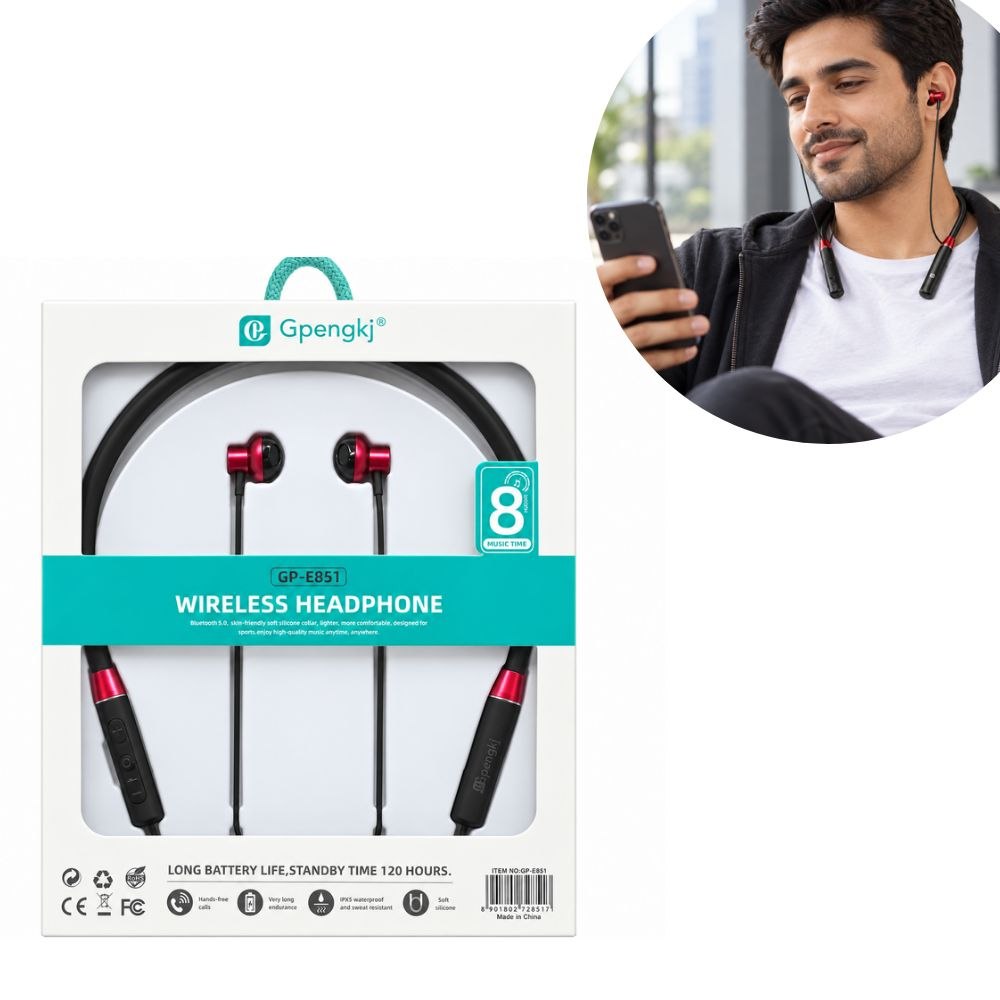 AUDÍFONOS INALÁMBRICOS BLUETOOTH DE CUELLO DE SILICONA GPENGKJ 8H BATERÍA