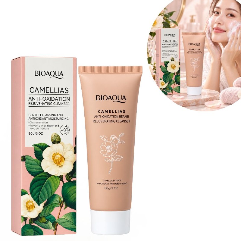 LIMPIADOR FACIAL REJUVENECEDOR E ILUMINADOR CON EXTRACTO DE FLOR DE CAMELIA BIOAQUA 80G