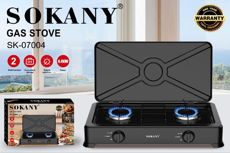 MAQUINA ESTUFA DE GAS 4.4KW DE FUERZA SENCILLA 2 HORNILLAS SK-07004 SOKANY